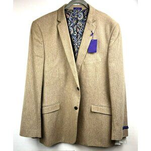 Alan Flusser Men's Blazer Size XL Paisley Lined Tan 100% Cotton Two Button